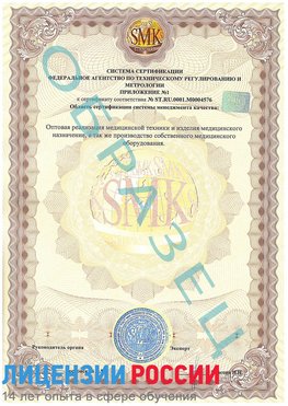 Образец сертификата соответствия (приложение) Кунгур Сертификат ISO 13485